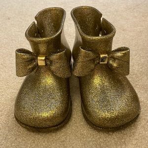 Mini Melissa gold sparkle rain boots size 8